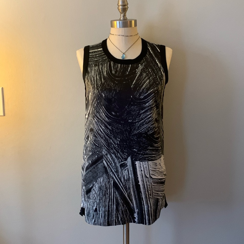 Helmut Lang 100% Silk Brushstroke Sleeveless Blouse